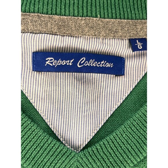 Report Collection Mens L Sweater Green V Neck Pullover 100% Cotton Golf Classic - Picture 3 of 10